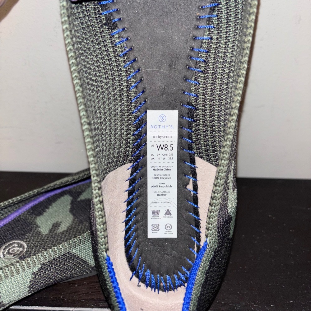 Rothys | The Point Flats | Womens 8.5 | Olive Green Black Camo Slip On Shoes - Picture 11 of 12